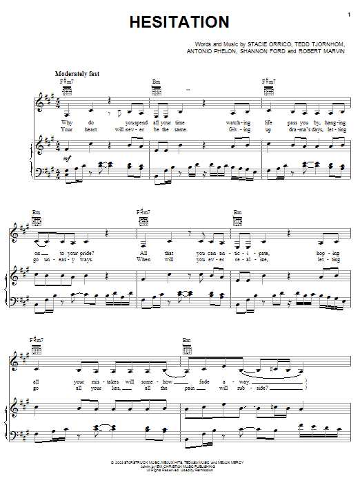 Hesitation (Piano, Vocal & Guitar Chords (Right-Hand Melody)) von Stacie Orrico