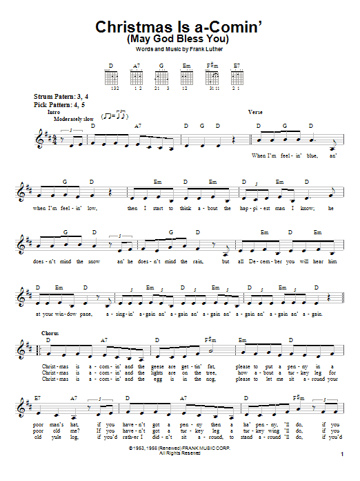 Christmas Is A-Comin' (May God Bless You) (Easy Guitar) von Frank Luther