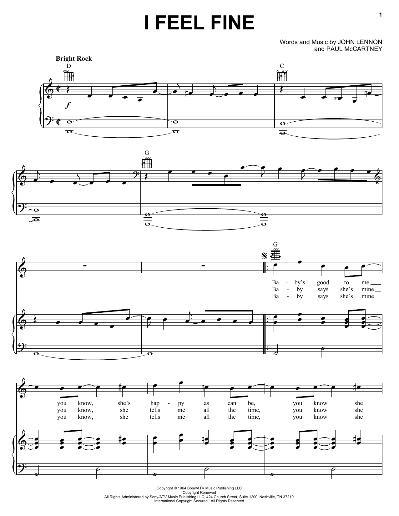 I Feel Fine (Piano, Vocal & Guitar Chords (Right-Hand Melody)) von The Beatles