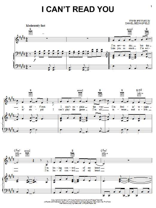 I Can't Read You (Piano, Vocal & Guitar Chords (Right-Hand Melody)) von Daniel Bedingfield
