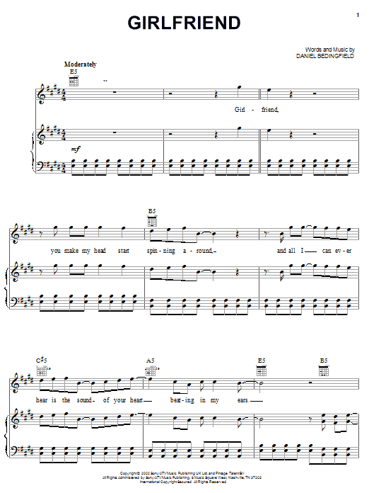 Girlfriend (Piano, Vocal & Guitar Chords (Right-Hand Melody)) von Daniel Bedingfield