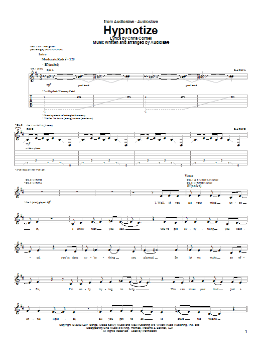 Hypnotize (Guitar Tab) von Audioslave