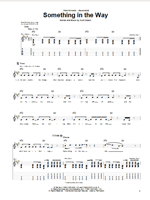 Something In The Way (Guitar Tab) von Nirvana