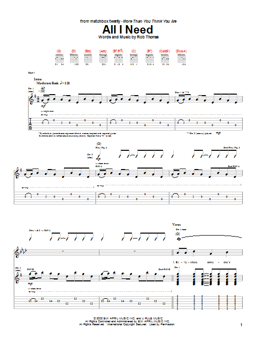 All I Need (Guitar Tab) von Matchbox Twenty