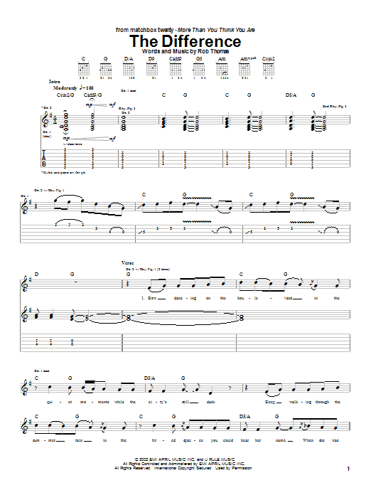 The Difference (Guitar Tab) von Matchbox Twenty