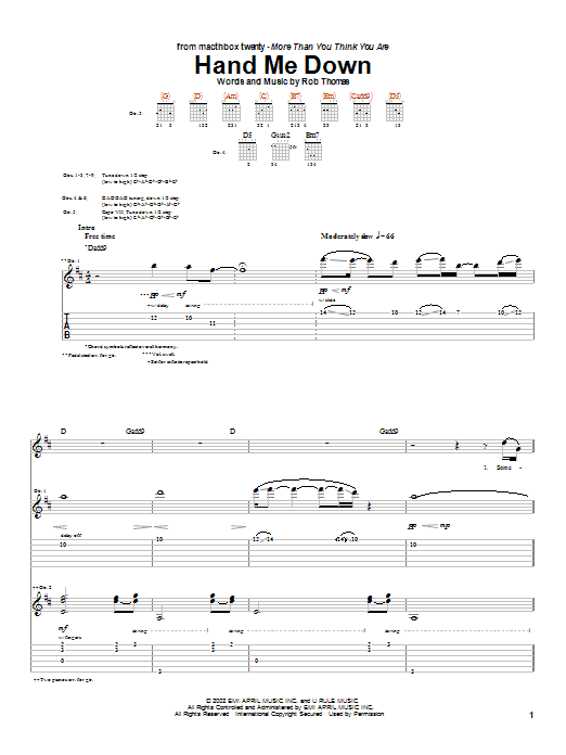 Hand Me Down (Guitar Tab) von Matchbox Twenty