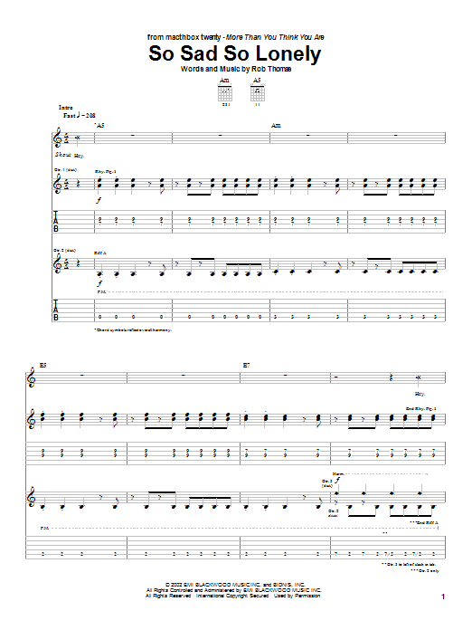 So Sad So Lonely (Guitar Tab) von Matchbox Twenty