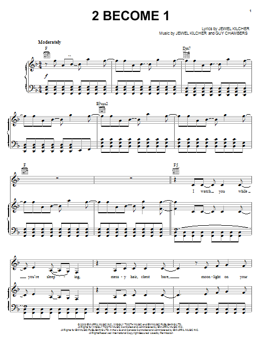 2 Become 1 (Piano, Vocal & Guitar Chords (Right-Hand Melody)) von Jewel