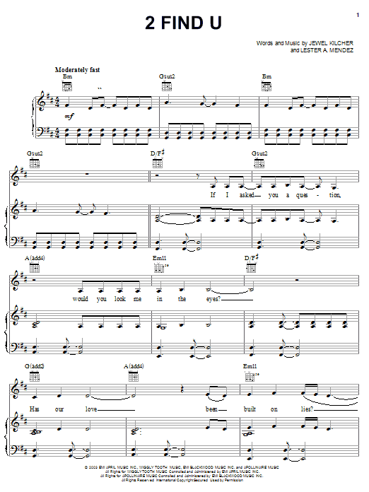 2 Find U (Piano, Vocal & Guitar Chords (Right-Hand Melody)) von Jewel
