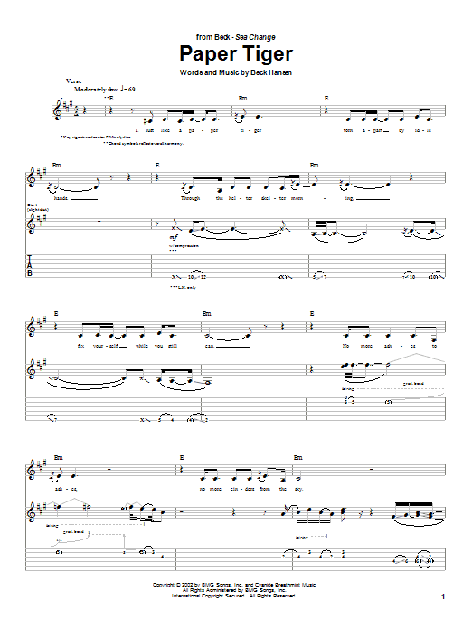 Paper Tiger (Guitar Tab) von Beck