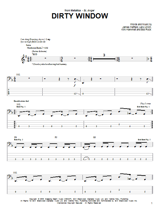 Dirty Window (Bass Guitar Tab) von Metallica