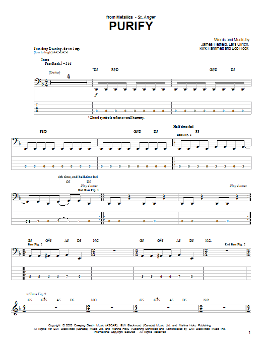 Purify (Bass Guitar Tab) von Metallica