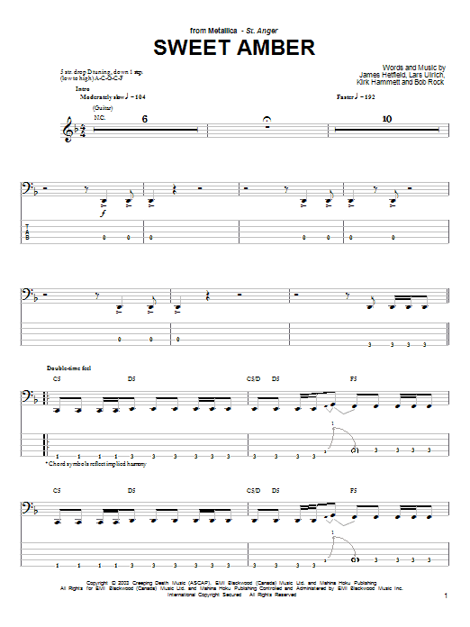 Sweet Amber (Bass Guitar Tab) von Metallica