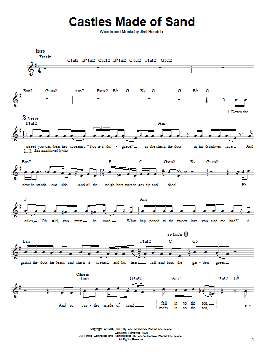 Castles Made Of Sand (Easy Guitar) von Jimi Hendrix