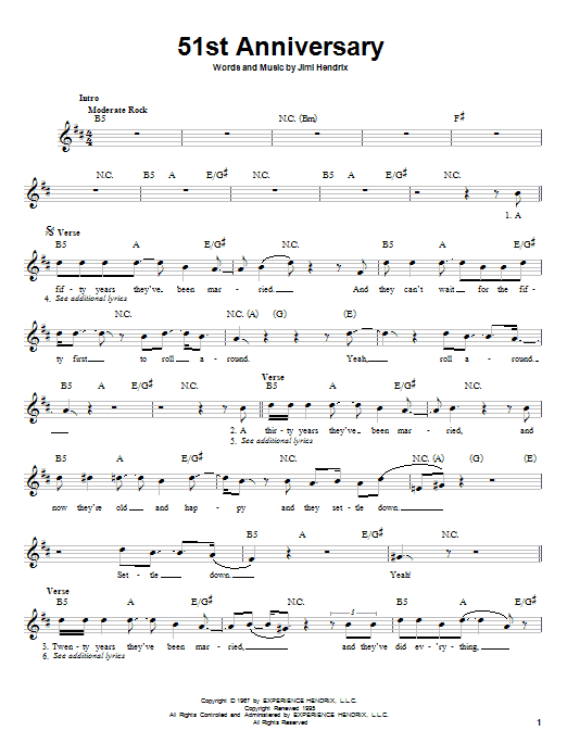 51st Anniversary (Easy Guitar) von Jimi Hendrix