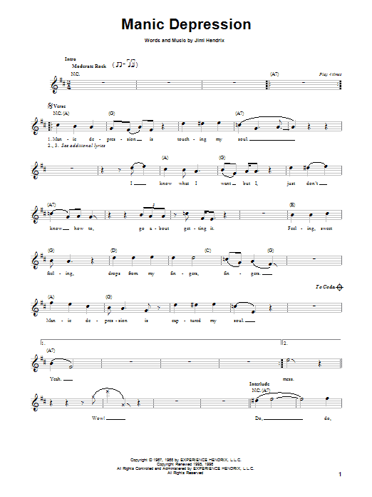 Manic Depression (Easy Guitar) von Jimi Hendrix