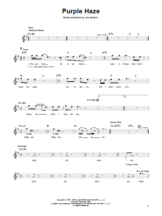 Purple Haze (Easy Guitar) von Jimi Hendrix