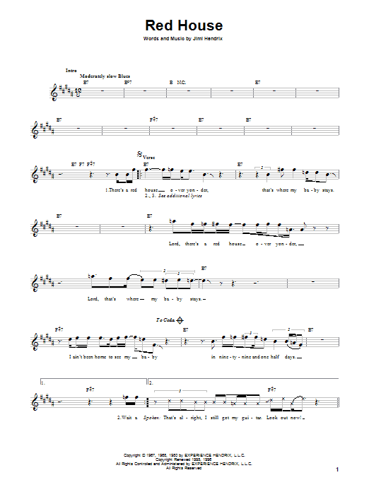 Red House (Easy Guitar) von Jimi Hendrix