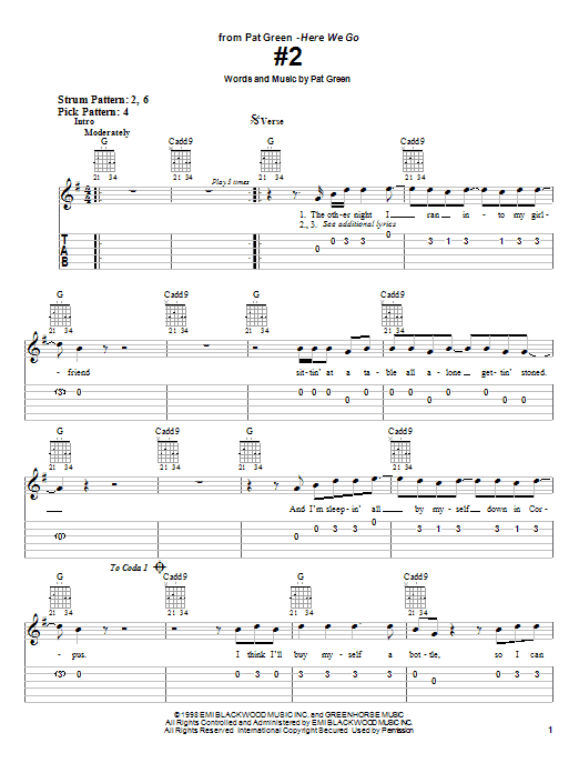 #2 (Easy Guitar Tab) von Pat Green