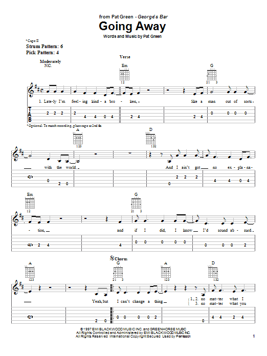 Going Away (Easy Guitar Tab) von Pat Green