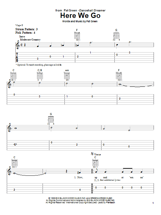 Here We Go (Easy Guitar Tab) von Pat Green