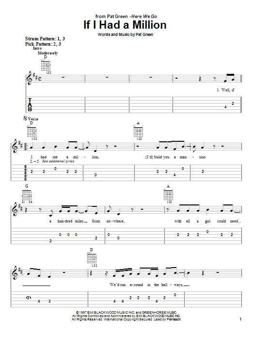 If I Had A Million (Easy Guitar Tab) von Pat Green