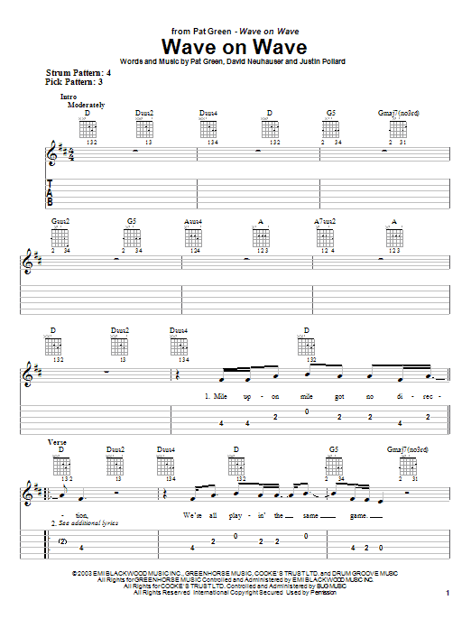 Wave On Wave (Easy Guitar Tab) von Pat Green
