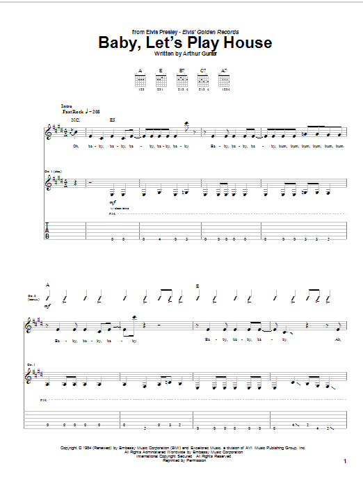 Baby, Let's Play House (Guitar Tab) von Elvis Presley