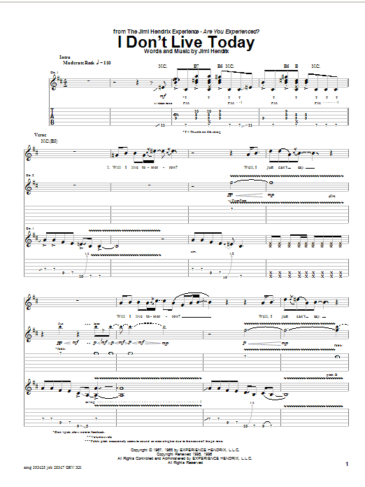 I Don't Live Today (Guitar Tab) von Jimi Hendrix