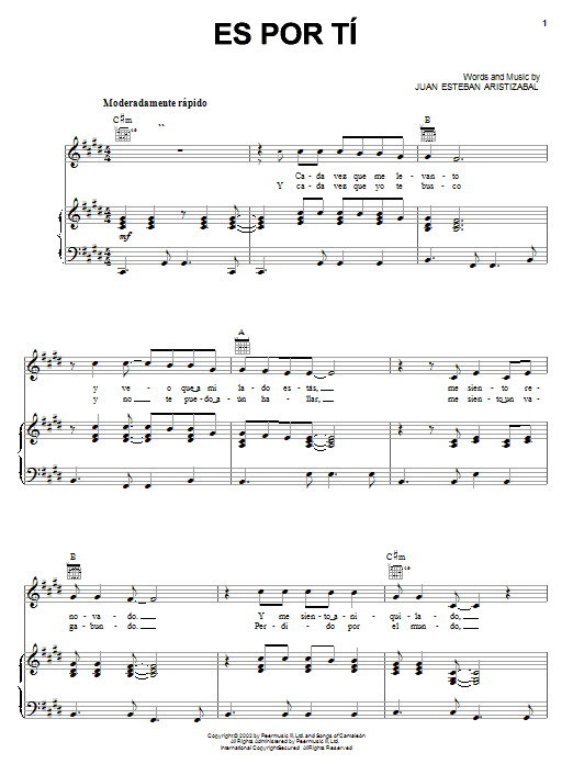 Es Por Ti (Piano, Vocal & Guitar Chords (Right-Hand Melody)) von Juanes