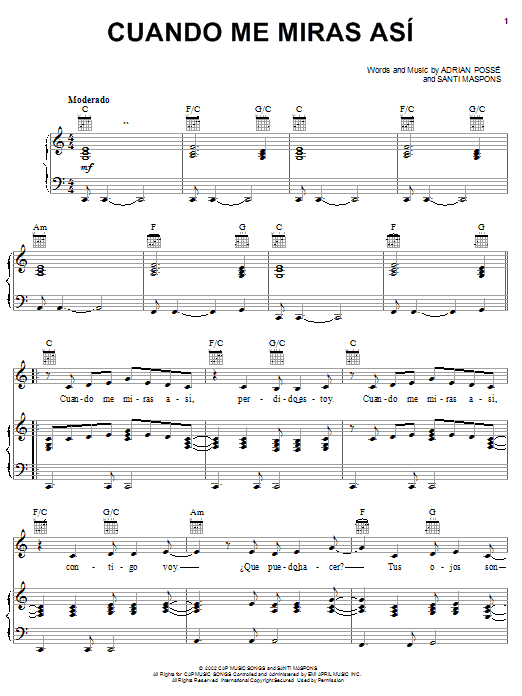 Cuando Me Miras Asi (Piano, Vocal & Guitar Chords (Right-Hand Melody)) von Adrian Posse