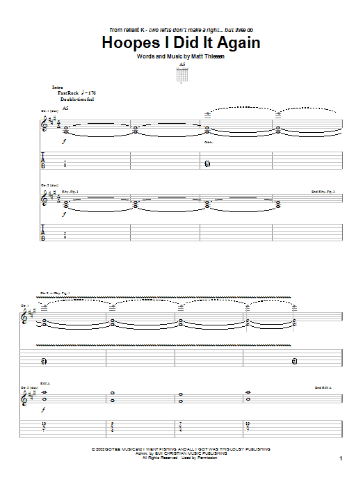 Hoopes I Did It Again (Guitar Tab) von Relient K