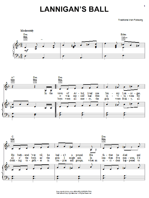 Lannigan's Ball (Piano, Vocal & Guitar Chords (Right-Hand Melody)) von Irish Folksong