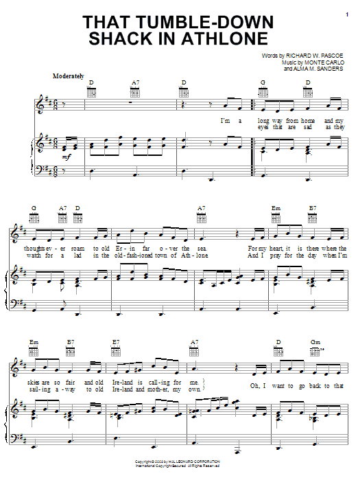 That Tumble-Down Shack In Athlone (Piano, Vocal & Guitar Chords (Right-Hand Melody)) von Cavan O'Connor