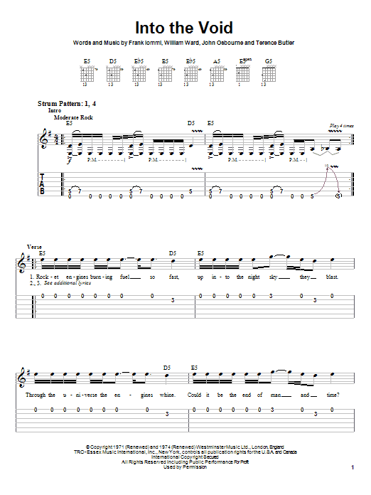 Into The Void (Easy Guitar Tab) von Black Sabbath