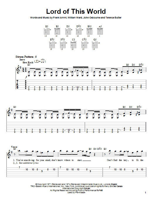 Lord Of This World (Easy Guitar Tab) von Black Sabbath