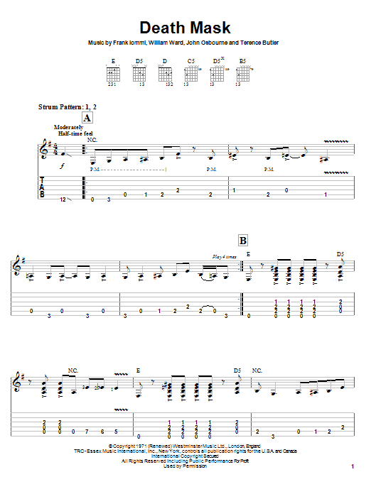 Death Mask (Easy Guitar Tab) von Black Sabbath