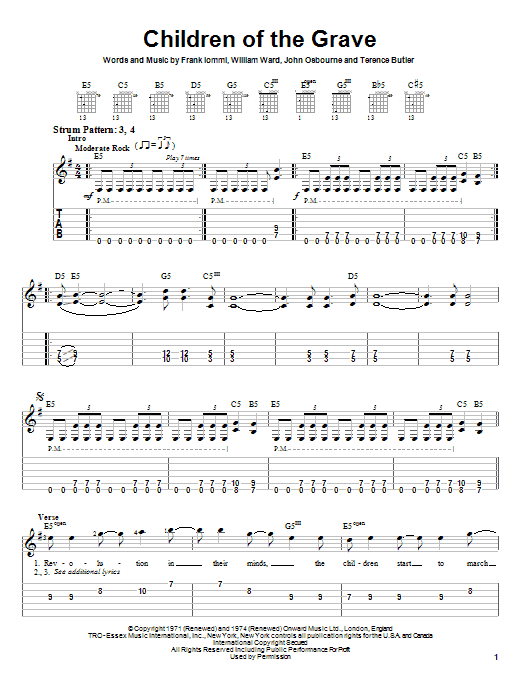 Children Of The Grave (Easy Guitar Tab) von Black Sabbath