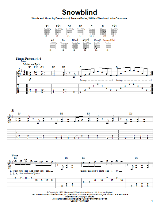 Snowblind (Easy Guitar Tab) von Black Sabbath