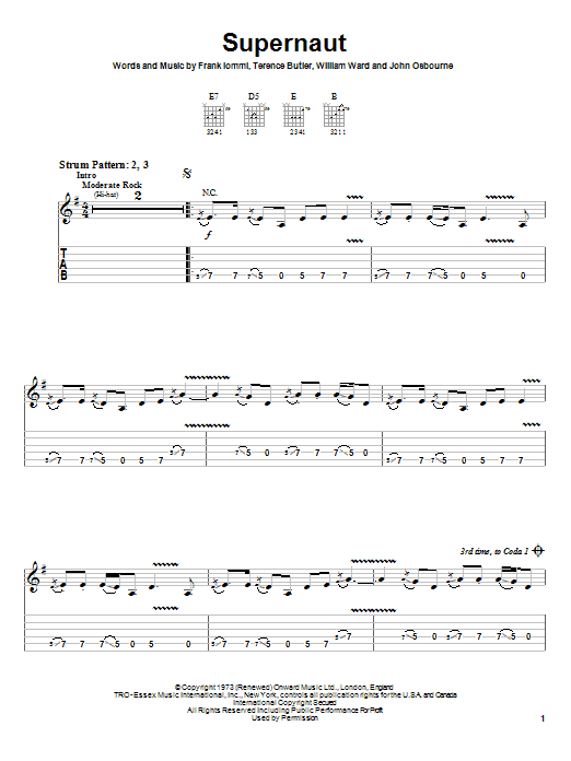 Supernaut (Easy Guitar Tab) von Black Sabbath