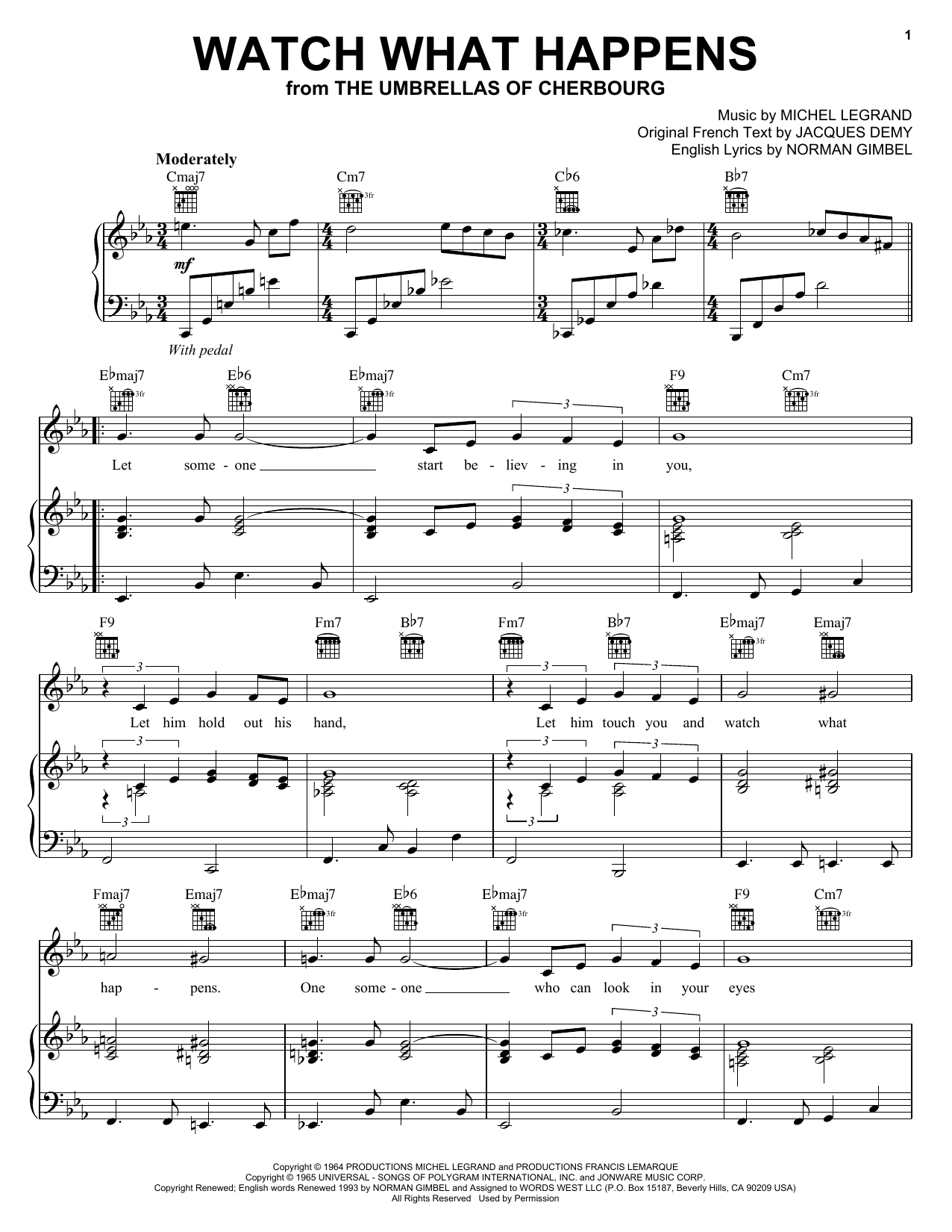 Watch What Happens (Piano, Vocal & Guitar Chords (Right-Hand Melody)) von Norman Gimbel