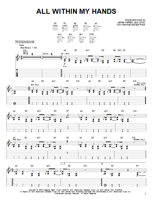 All Within My Hands (Easy Guitar Tab) von Metallica