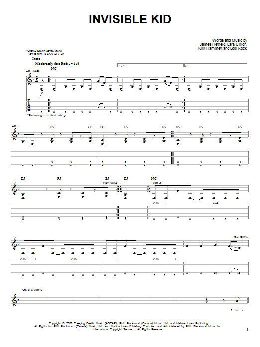 Invisible Kid (Easy Guitar Tab) von Metallica