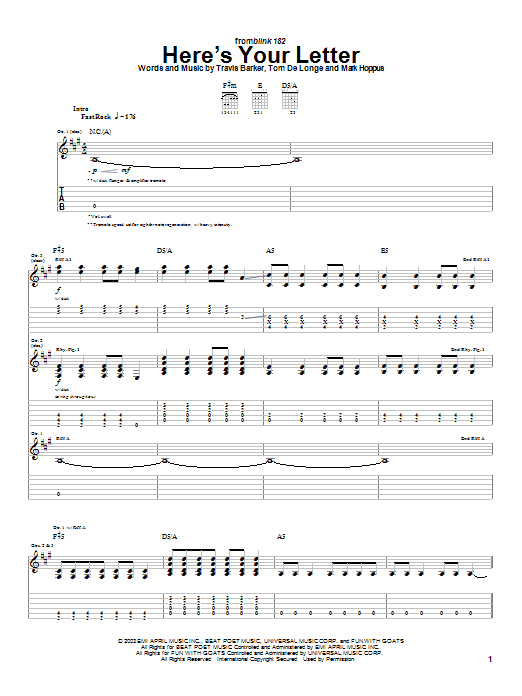 Here's Your Letter (Guitar Tab) von Blink-182