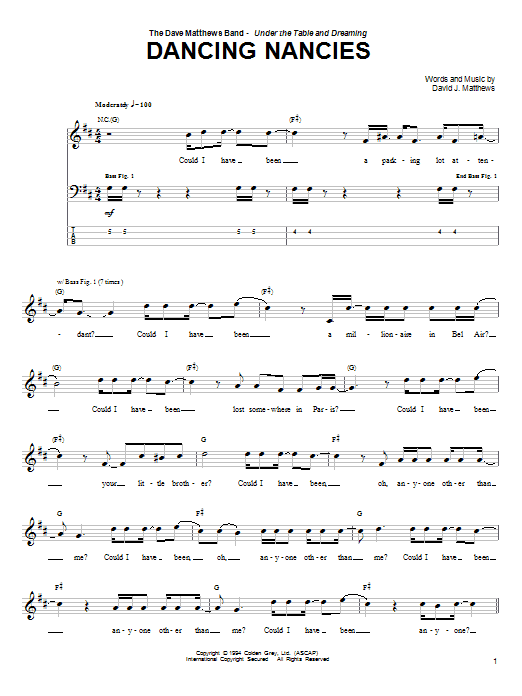 Dancing Nancies (Bass Guitar Tab) von Dave Matthews Band