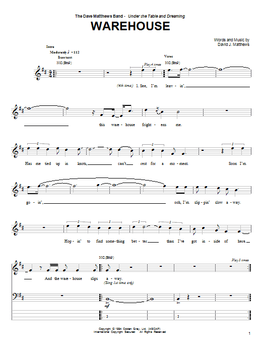 Warehouse (Bass Guitar Tab) von Dave Matthews Band