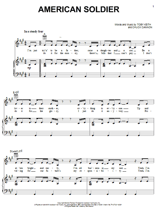 American Soldier (Piano, Vocal & Guitar Chords (Right-Hand Melody)) von Toby Keith