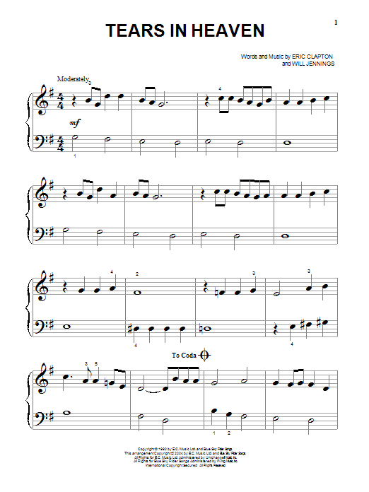 Tears In Heaven (Big Note Piano) von Eric Clapton