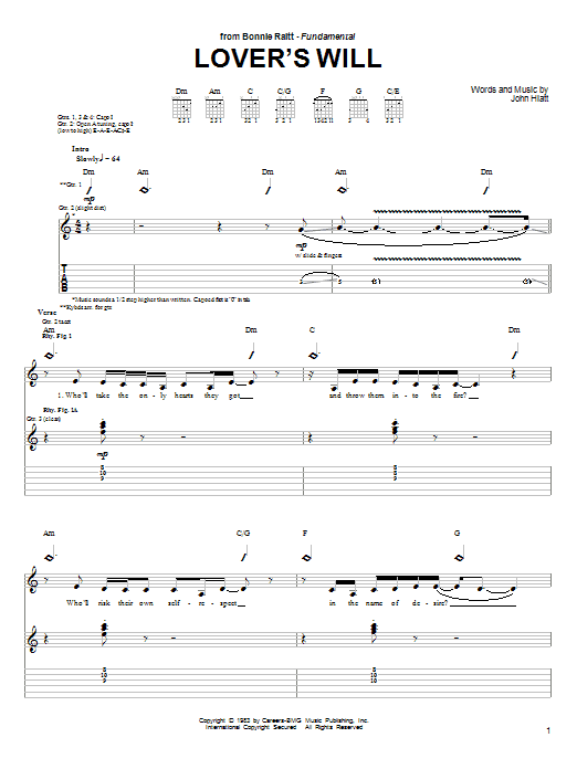 Lover's Will (Guitar Tab) von Bonnie Raitt