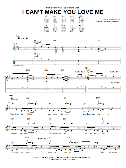 I Can't Make You Love Me (Guitar Tab) von Bonnie Raitt